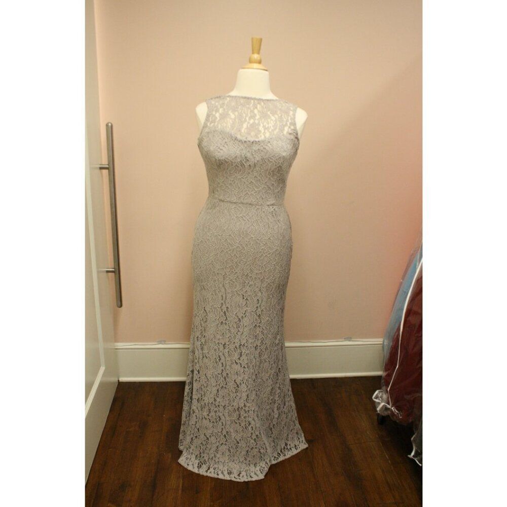 Hayley Paige Occasions 52258 Formal Corded Lace Dress High Neck Gray/Silver